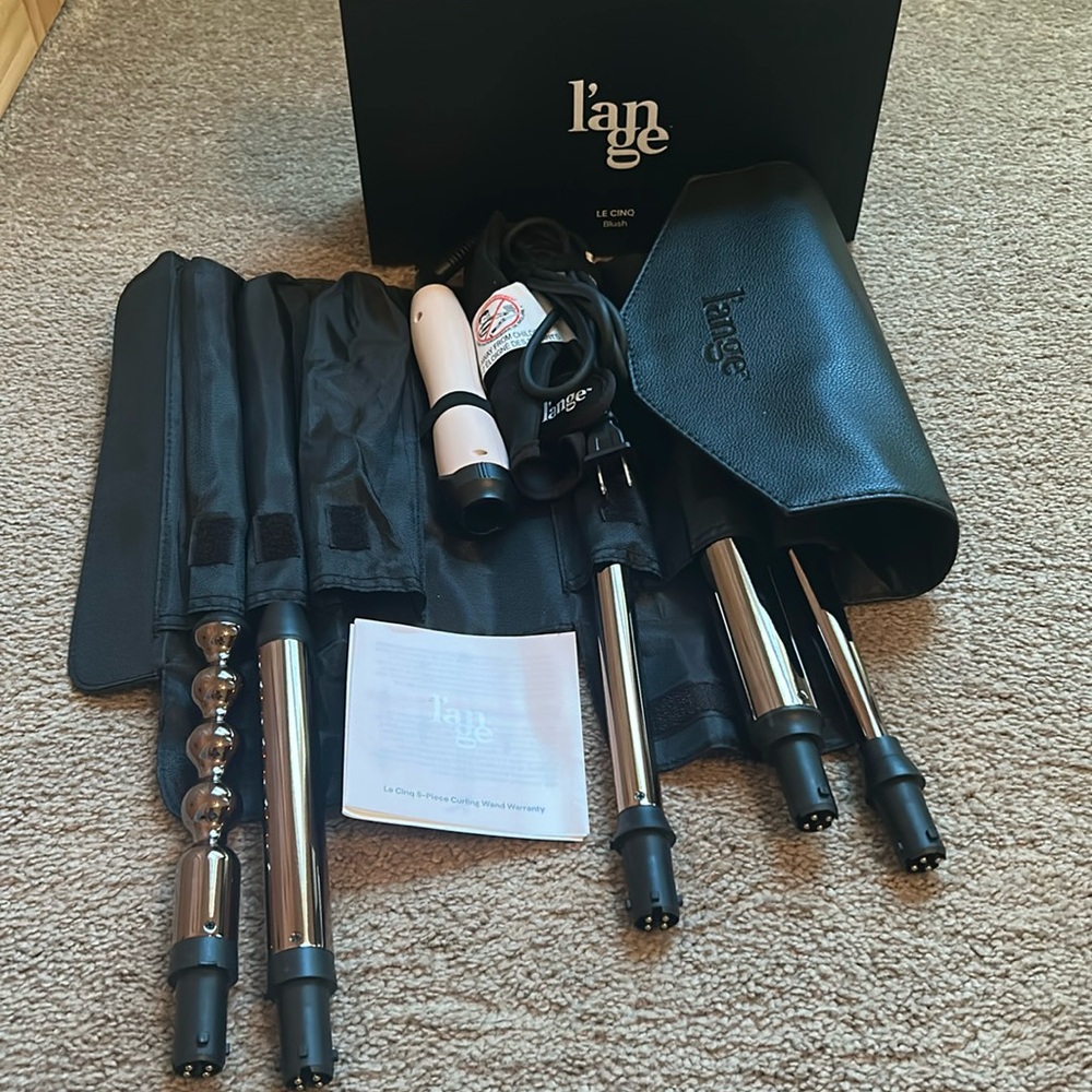 L'ange Le Cinq 5 piece Barrel Curling Wand Set in Blush! Case & Glove!